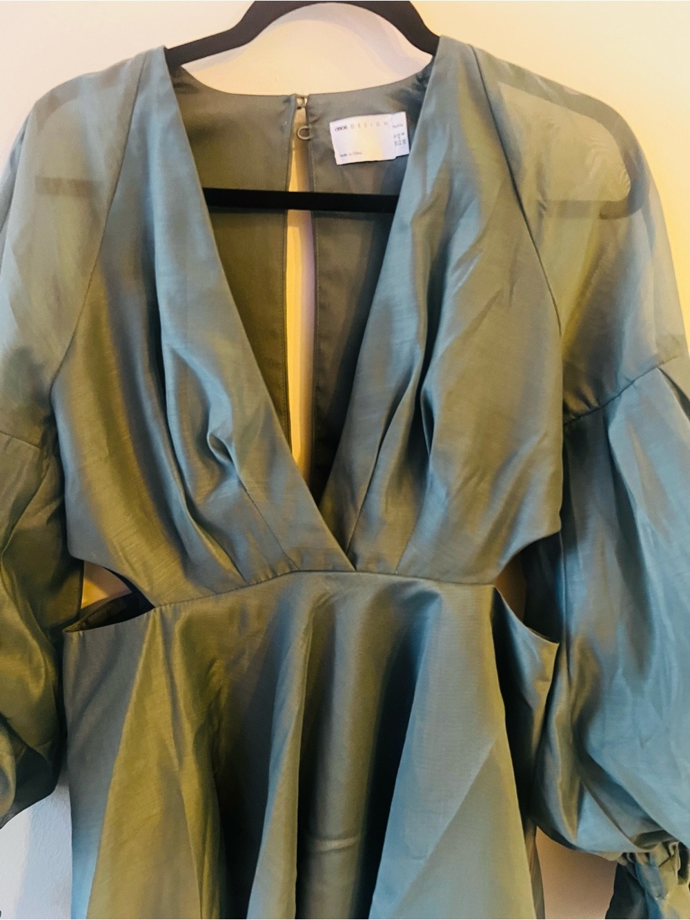 ASOS Emerald Green Puff Sleeve Peplum Mini Dress - Picture 4 of 4